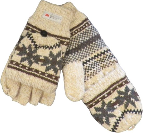 Thinsulate handschoen dames met halve vingers - 30% wol met knoop