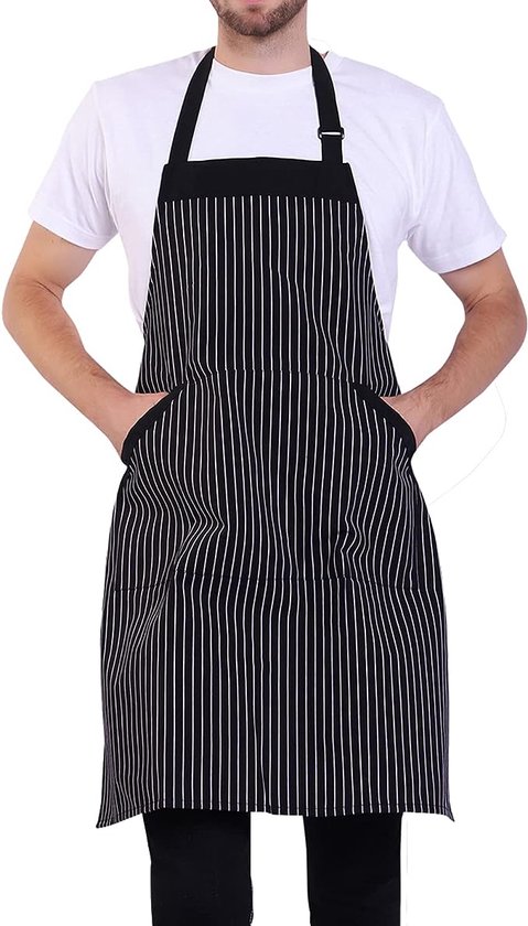 BIGHAS Verstelbare schort met tas, extra lange banden voor dames en heren, 18 kleuren, voor koken, keuken, huis, restaurant, café, koken, bakken, tuinieren, 27W x 32L (beige