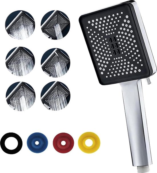 Handdouche, douchekop, waterbesparend, 6 straalsoorten, vierkante
