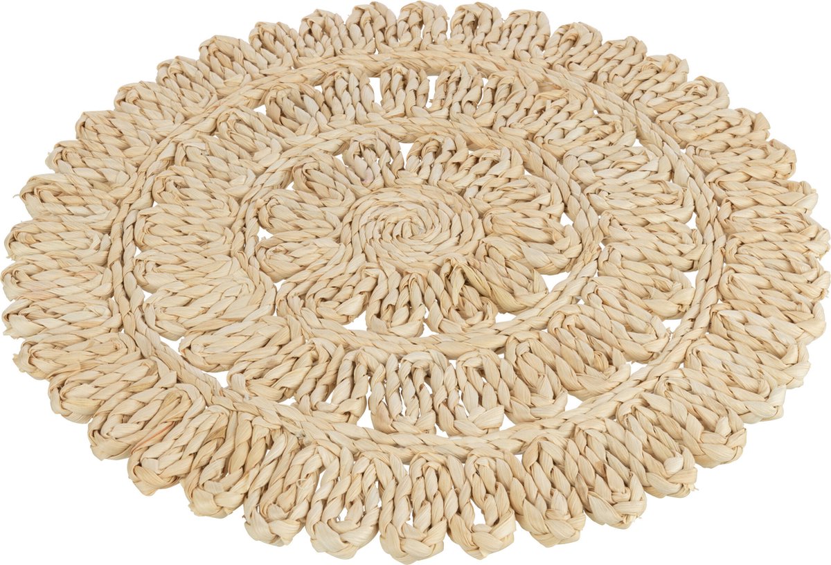 J-Line placemat Rond Bloem + Cirkels - jute - naturel - 6 stuks