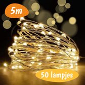 Fairy Lights - 5m - Warm Wit - 50 Lampjes - Lichtsnoer - Lichtslinger - Lampjes Slinger - Op Batterij - Led Verlichting - Kerst