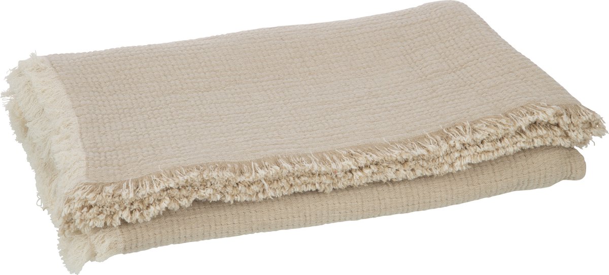 J-Line plaid Franjes Mousseline - katoen - donkerbeige - 130 x 180 cm