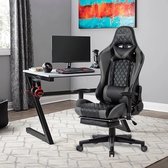 Chaise de Gaming FOXSPORT - E- Sports - Chaise de bureau avec coussin de nuque et coussin de dossier réglable - Avec repose-jambes - Chaise de gamer ergonomique - Chaise de gamer - Chaise d'ordinateur - Chaise pivotante - Zwart