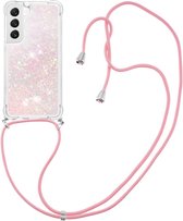 Coverup Liquid Glitter Back Cover met Koord - Geschikt voor Samsung Galaxy S23 Hoesje - Pink