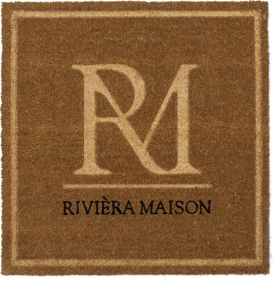Riviera Maison Deurmat, Vierkant, met tekst, binnen - RM Monogram Doormat - Bruin - Kokos