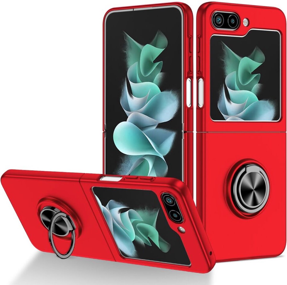 Geschikt voor Samsung Galaxy Z Flip 5 Hoesje Magnetische Kickstand Ring - Rood