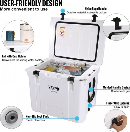 COSTWAY Thermobox, koelbox, draagbaar, warmtecontainer met flesopener en bekerhouder, thermobox, voedseltransportcontainer voor camping, picknick, 28 liter (grijs