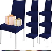 Stoelhoezen, set van 6 stretch stoelhoezen voor eetkamerstoelen, elastisch, moderne universele stoelhoezen voor restaurant, hotel, banket, feest, decoratie (marineblauw, set van 6)