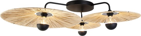 QAZQA leia - Landelijke Plafondlamp - 3 lichts - Ø 110 cm - Naturel - Woonkamer | Slaapkamer
