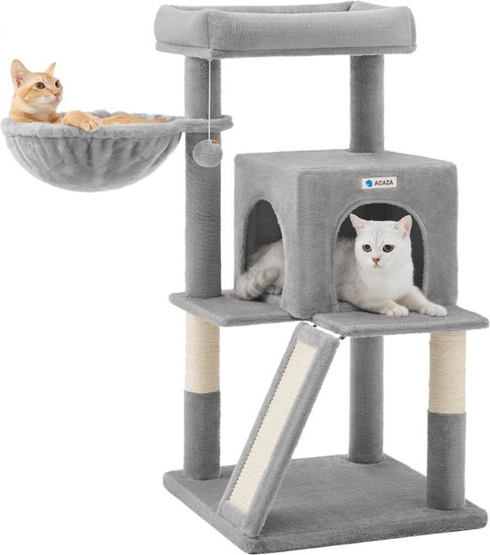 ACAZA Krabpaal - Krabpaal voor Grote Katten - Kattenboom met Hangmat - Kattenpaal - 96 cm - Lichtgrijs