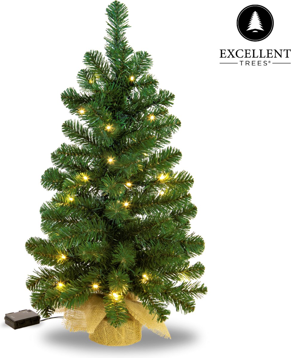 Bol.com Excellent Trees® Jarbo Mini Kerstboom 75 cm met verlichting - Kunstkerstboom kant en klaar met Verlichting - Hoogwaardig... aanbieding