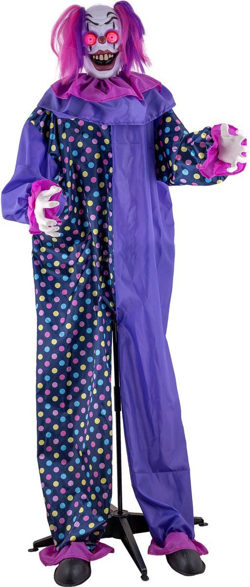 Staande clown 160 cm met licht, geluid en beweging.