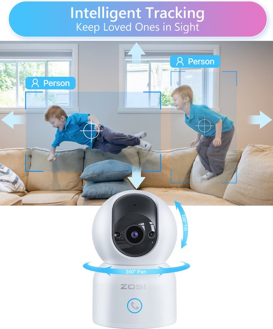Fuegobird ZOSI C518 Indoor IP Camera - 3MP - Intercomfunctie - Beveiligingscamera - Huisdiercamera - Baby camera - Compatibel met 2.4G/5G WIFI - Werkt met app - Wit van Fuegobird — afbeelding 4
