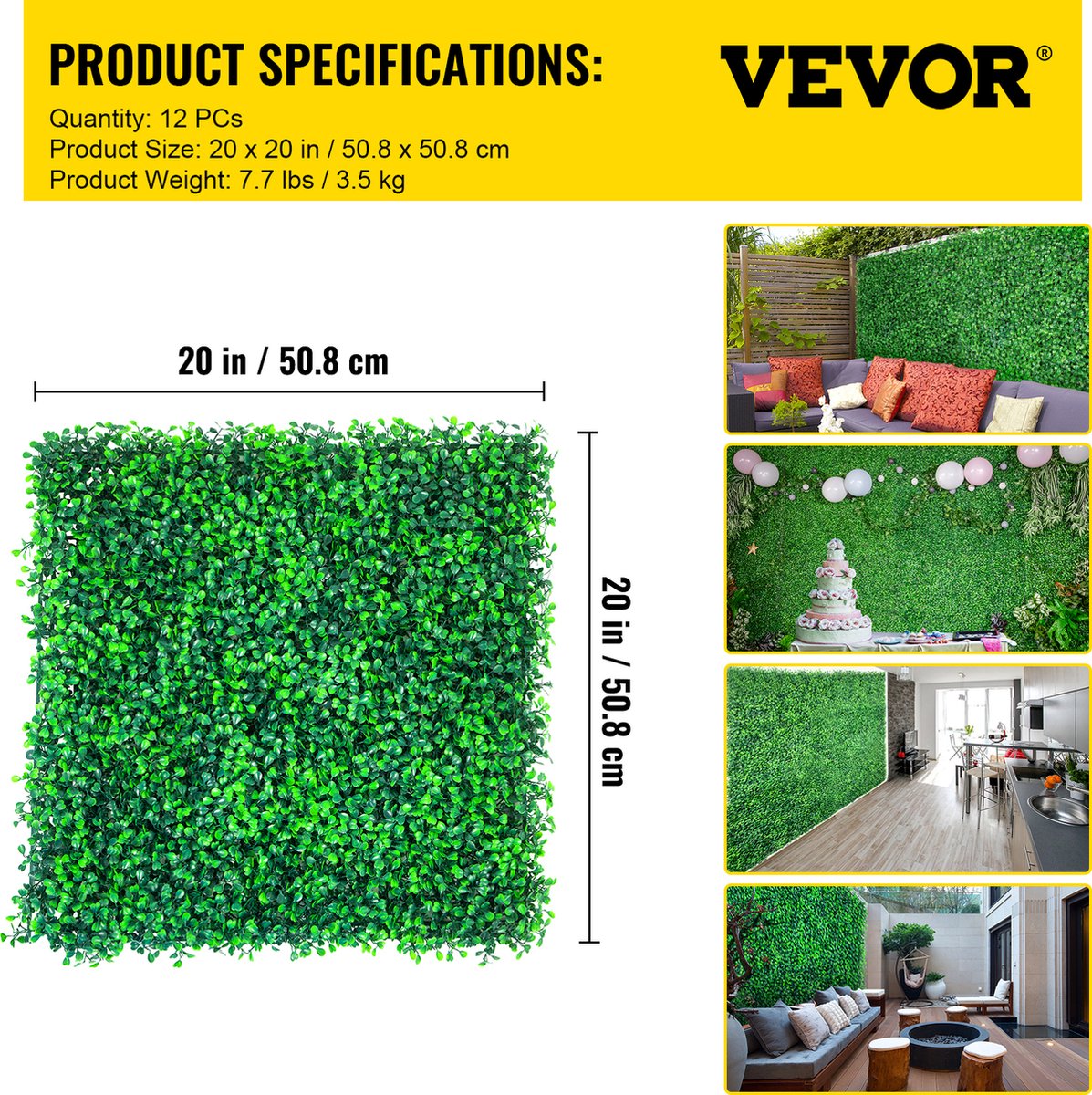 VEVOR 24PCS Panneaux de Buis Artificiels 50x50 CM Haie