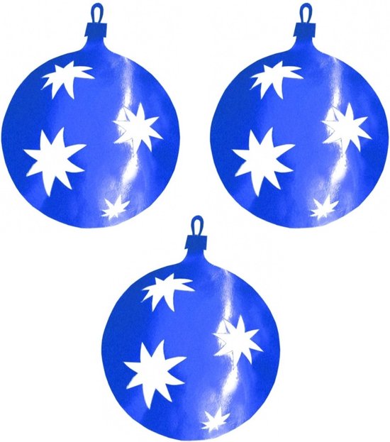 3x stuks kerstballen hangdecoratie blauw 30 cm van karton - Kerstversiering - Kerstdecoratie