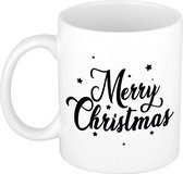 Cadeau kerstmok Merry Christmas met sterren - 300 ml - keramiek - koffiemok/beker - Kerstmis - kerstcadeau