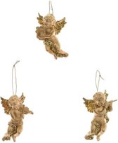 Kerstboom versiering set van 3x gouden engeltjes van 10 cm - Kerst decoraties engelen met ophanglusje