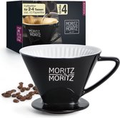 Koffiefilter Porselein Maat 4 inclusief 10x Papieren Filters - Koffiefilter Herbruikbaar - voor Uitstekende Aroma-rijke Koffiesmaak - Koffiefilterhouder voor 2-4 Kopjes - Vaatwasserbestendig - Zwart
