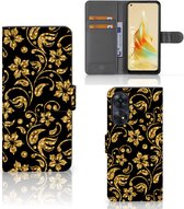 Telefoonhoesje OPPO Reno8 T 4G Bookcase Cadeau voor Oma Gouden Bloemen