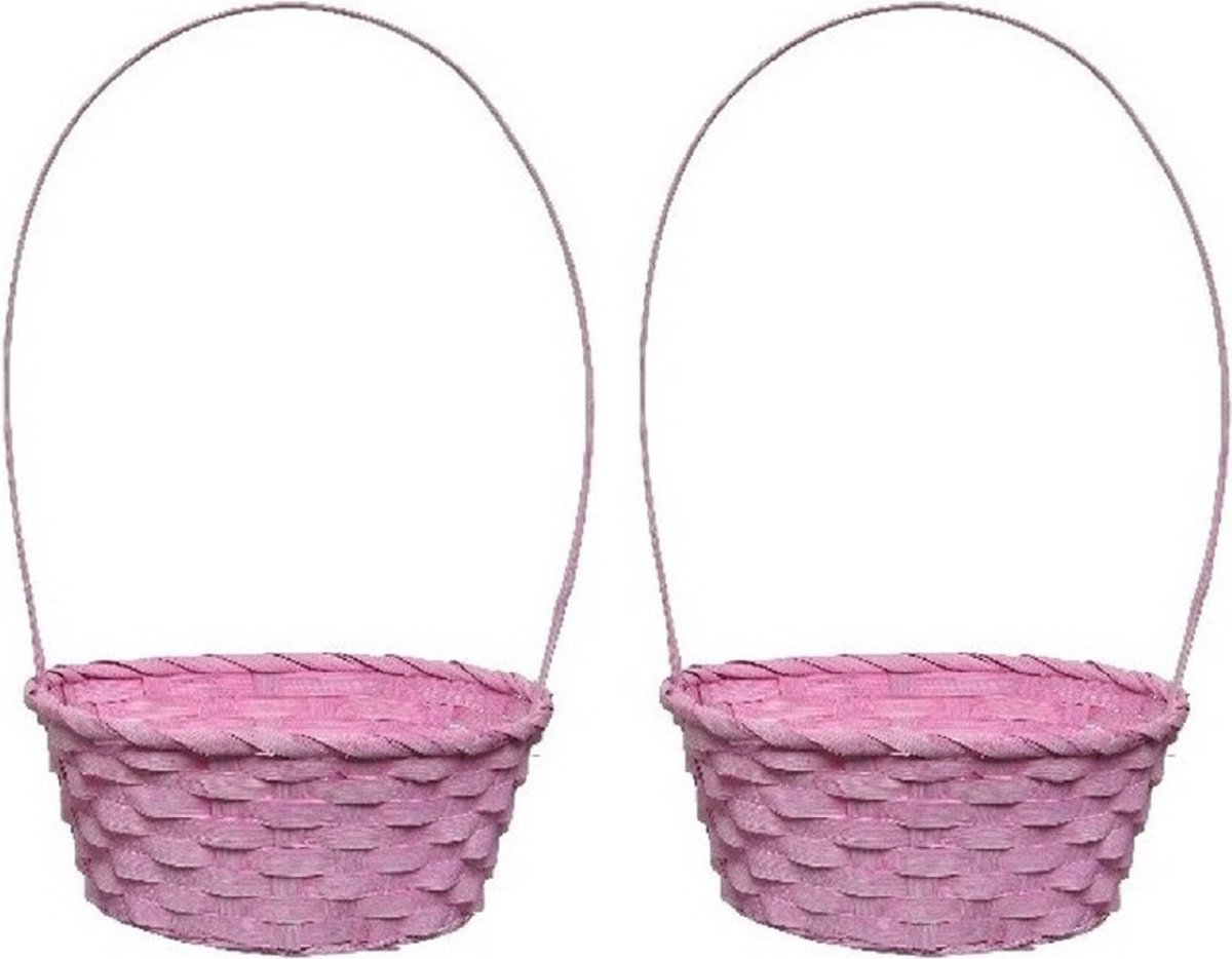 4x stuks roze rieten mandje met hengsel 38 cm - Opbergen - Decoratie manden gevlochten riet