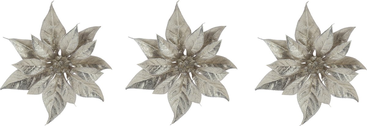 4x stuks decoratie bloemen kerststerren champagne glitter op clip 18 cm - Decoratiebloemen/kerstboomversiering