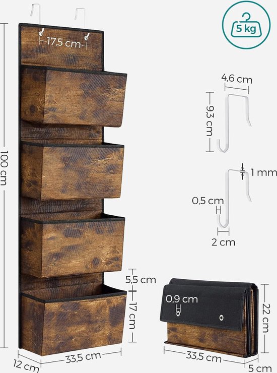 mizikuu Hangende organizer voor aan de muur, 2 stuks, opbergtas, voor