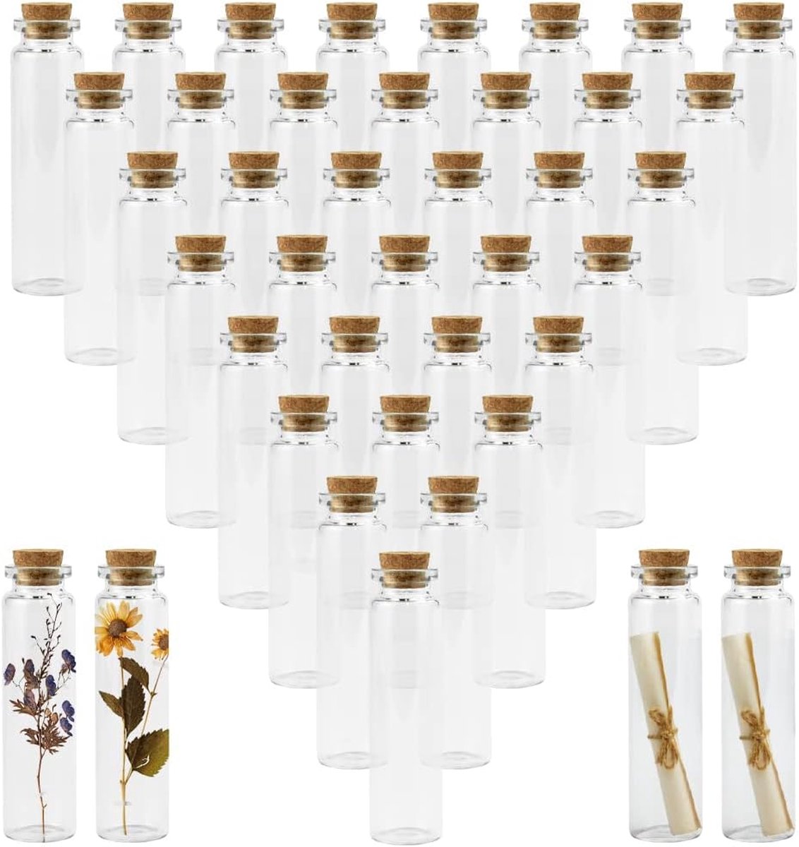 50pcs Transparent Bouteille Tube en Verre avec Bouchon en liège