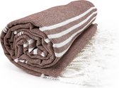 The One Towelling Hamam Sultan handdoek - 100 x 180cm - Hamamdoek - 100% katoen - Bruin/Wit