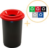 Plafor Eco Bin Ronde Prullenbak voor afvalscheiding - 50L – Zwart/Rood- Inclusief 5-delige Stickerset - Afvalbak voor gemakkelijk Afval Scheiden en Recycling - Afvalemmer - Vuilnisbak voor Huishouden, Keuken en Kantoor - Afvalbakken - Recyclen