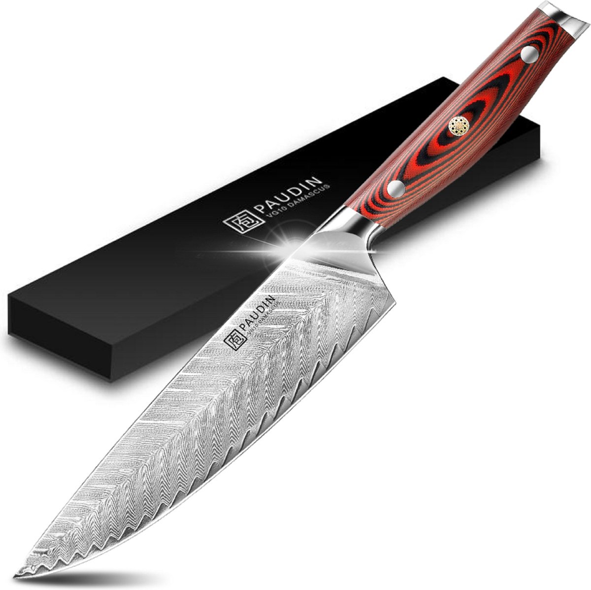 PAUDIN P1 Professioneel Koksmes 20 cm - Keukenmes - Japans mes - Echt Damascus Staal