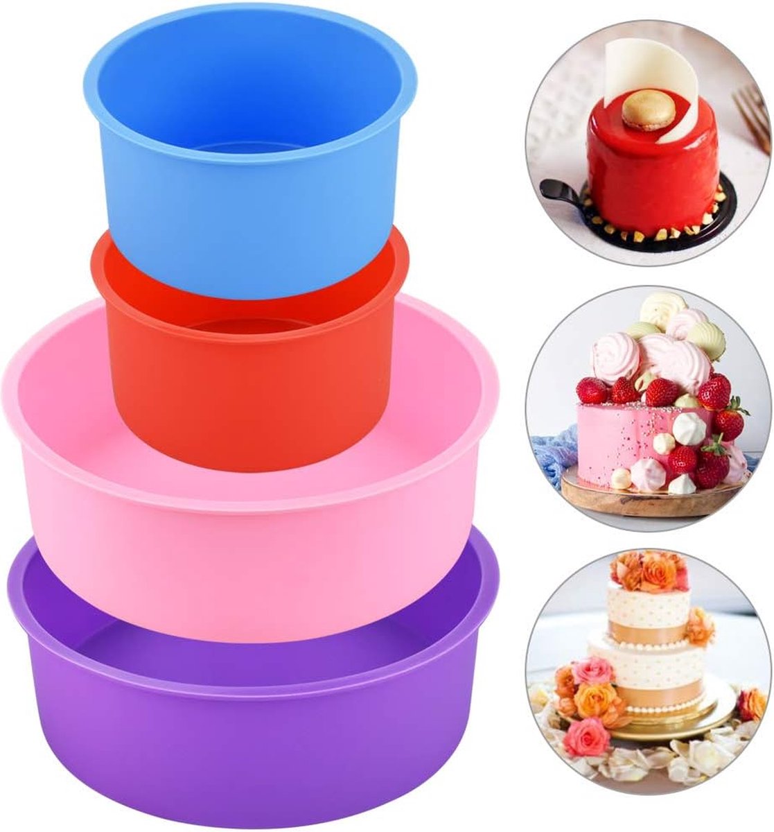 Set van 4 siliconen cakevormen, rond, siliconen bakvorm, taartvorm, taartvorm, 10,1 cm (4/6 inch), siliconen bakvorm voor laagtaarten, kaas, regenboogcakes, chiffoncakes