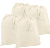 Katoenen canvas opberg zakjes/tasje met afsluitkoord - wit - 30 x 45 cm - 8 liter