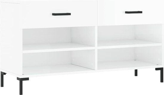 vidaXL - Schoenenbank - 102x35x55 - cm - bewerkt - hout - hoogglans - wit