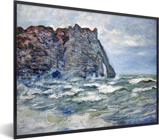 Fotolijst incl. Poster - Port d'Aval, ruige zee - Schilderij van Claude Monet - 80x60 cm - Posterlijst
