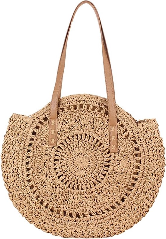 Foto: Ibiza strandtas bruin schoudertas stro rotan polyester 47 x 42 cm fashion favorite