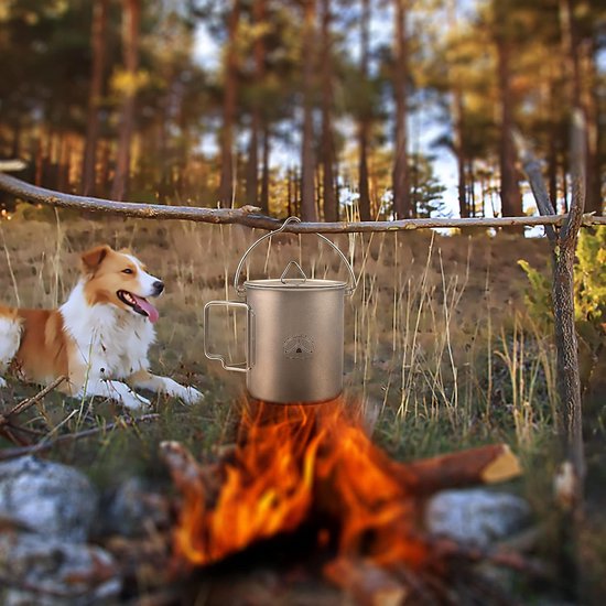 Camping titanium beker, titanium campingbeker met deksel, 99,8% titanium pot met lepel en draagbare zak (750 ml pan) — afbeelding 2