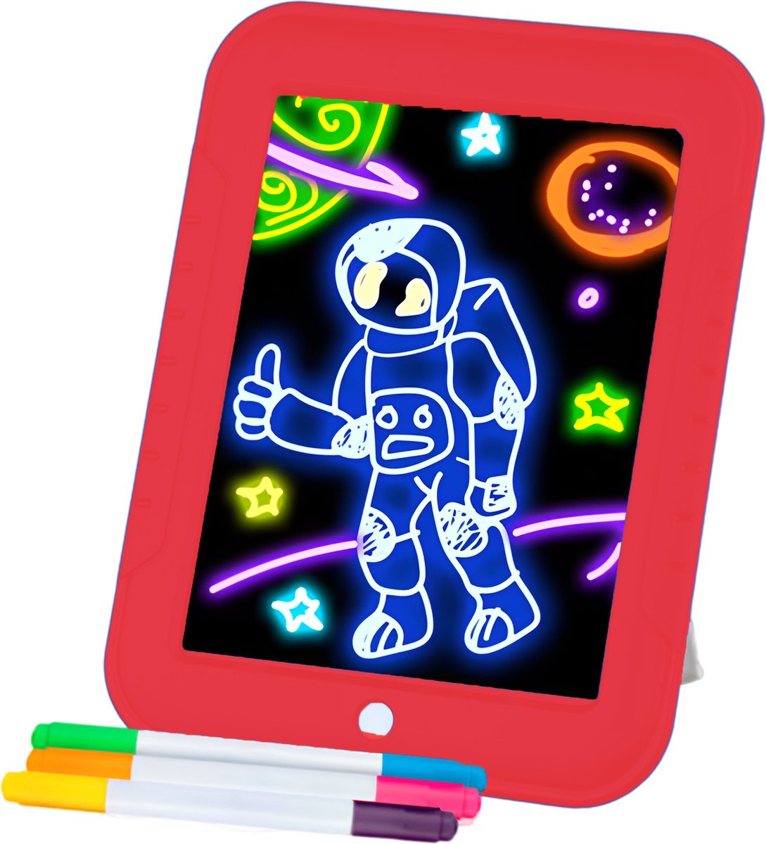 Luxevo Tekenbord voor Kinderen - LCD Tekentablet - Kleurrijk - Met Voorbeeldtekeningen - Rood