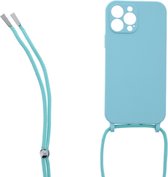 LuxeBass Siliconen hoesje met koord geschikt voor Apple iPhone 13 Pro - Turquoise - telefoonhoes - gsm hoes - telefoonhoesje