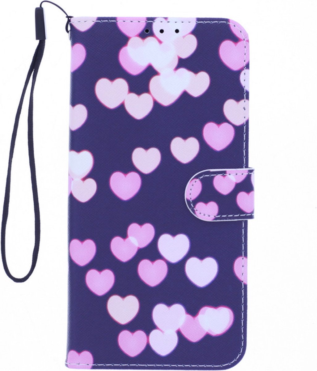 LuxeBass Boekhoesje met print geschikt voor Motorola Moto G10 - Hearts gsm hoesje - telefoonhoes - telefoonhoesjes