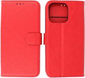 LuxeBass Hoesje geschikt voor Apple iPhone 14 Plus - Boekhoesje met kaartvakken - Rood gsm hoesje - telefoonhoes - telefoonhoesjes