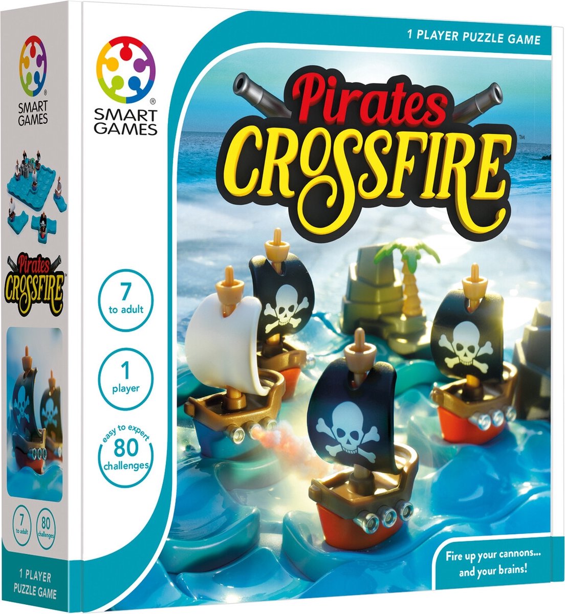SmartGames - Pirates Crossfire - Denkspel - 80 opdrachten - 1 speler - kinderen én volwassenen - SmartGames
