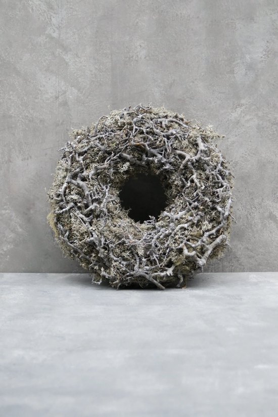 Couronne - Krans van mos met bonsai 'Thick' (White wash, Ø45cm)