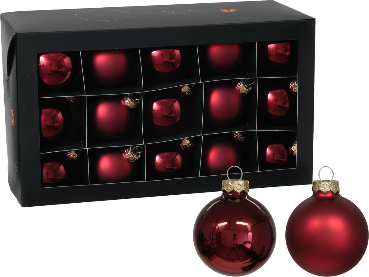 Set van 30 donkerrode glazen kerstballen - 57 mm - glans/mat.
