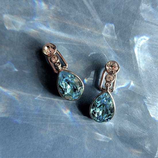 Boucles d' Clips oreilles Traveller - Pendentifs - Couleur argent - Cristaux Preciosa - Bleu clair - 157536