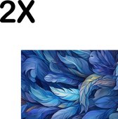BWK Textiele Placemat - Getekende Blauwe Veren - Set van 2 Placemats - 35x25 cm - Polyester Stof - Afneembaar