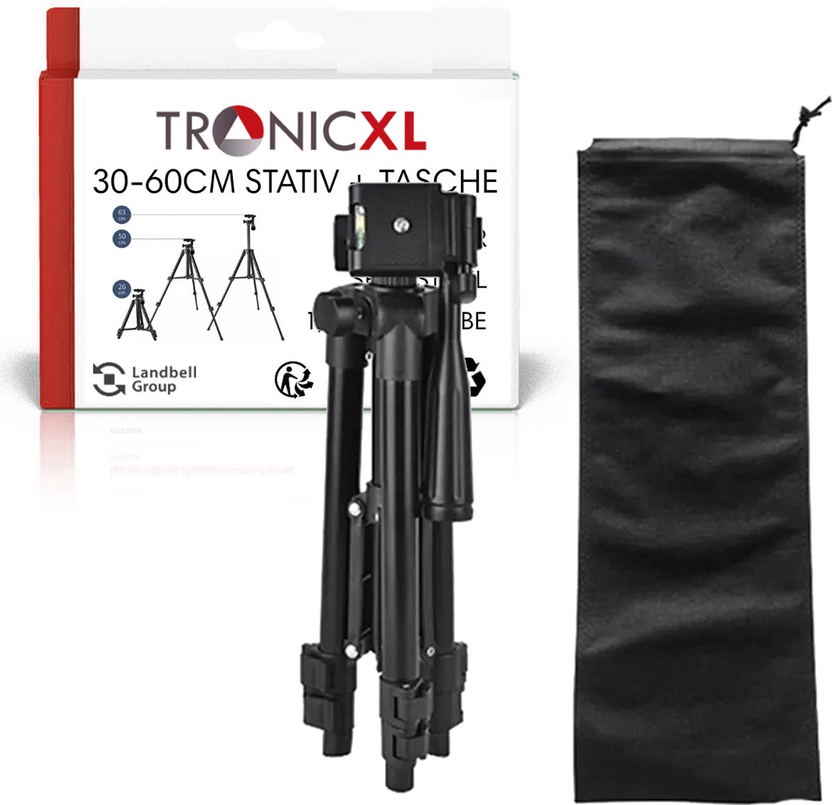TronicXL TripodX1 30-60 cm camera statief webcam met waterpas inclusief tas DSLR cameradapter panoramakop tafelstatief