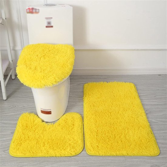 stuks antislip Shaggy badkamer tapijt set, U-vormige contour toilet tapijt water absorberende badkamer mat toilet deksel cover geel