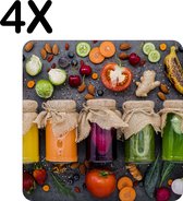 BWK Stevige Placemat - Kleurrijke Potten met Groente en Fruit - Set van 4 Placemats - 40x40 cm - 1 mm dik Polystyreen - Afneembaar