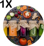 BWK Luxe Ronde Placemat - Kleurrijke Potten met Groente en Fruit - Set van 1 Placemats - 50x50 cm - 2 mm dik Vinyl - Anti Slip - Afneembaar