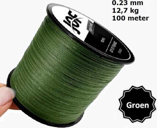 JOF 4X Gevlochten Vislijn / Visdraad - 0.23 mm - 12,7 KG - 100 meter – Groen